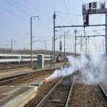 Action des cheminots grvistes en gare de Caen le 16 avril 2010 photo n3 